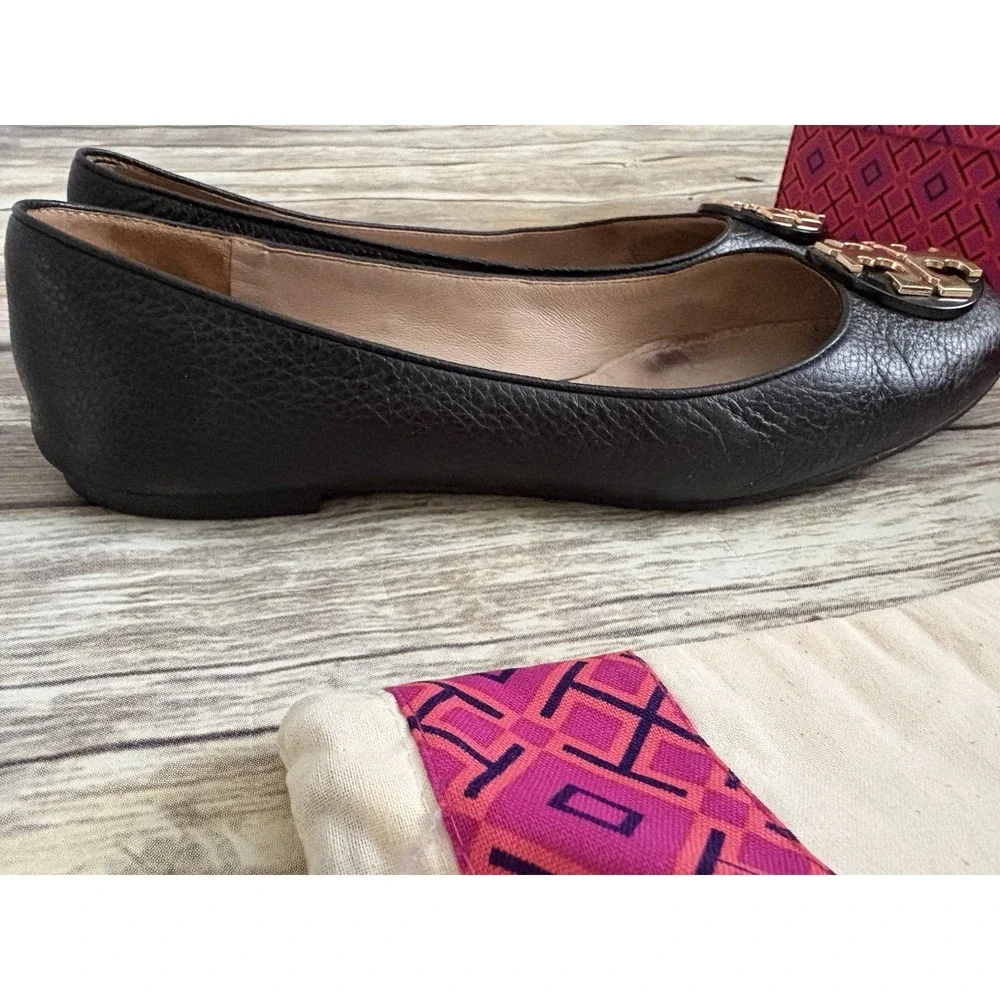 Tory Burch CLAIRE BALLET FLAT Size 10 TUMBLED LEATHER Black